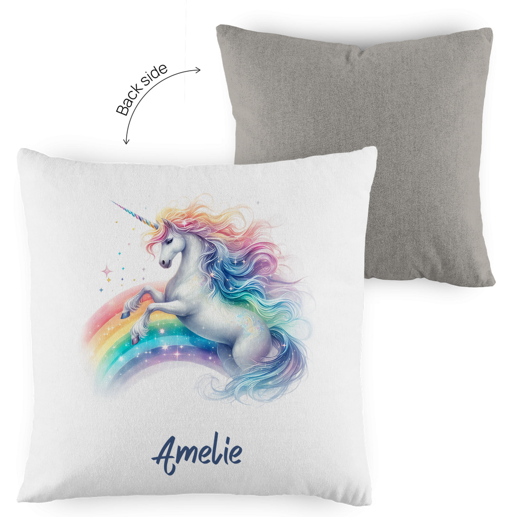 Kopfkissen Einhorn personalisiert mit Wunschname 40x40 cm mit Füllung zweifarbig