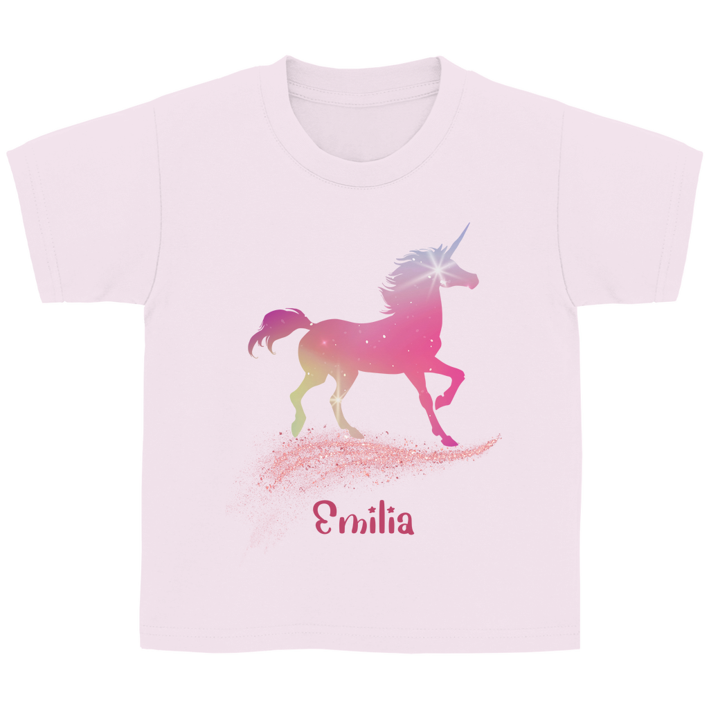 Kinder Basic T-Shirt Einhorn personalisiert mit Wunschname Geschenk Geburtstag