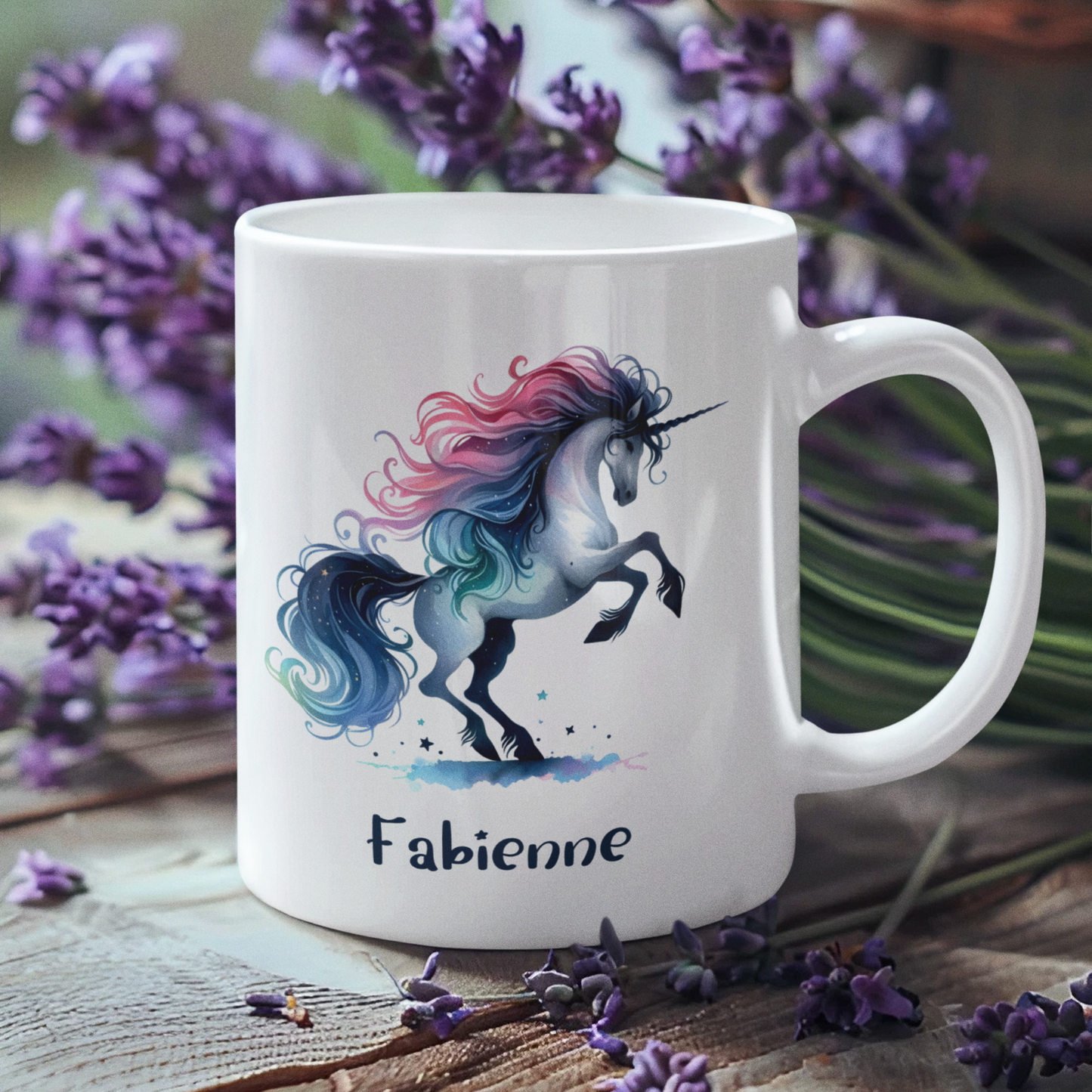 Tasse weiß Einhorn personalisiert mit Wunschname Geschenk Geburtstag