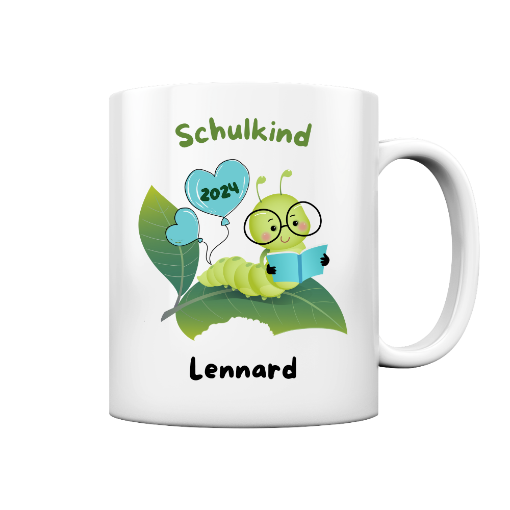 Personalisierte Tasse Schulanfang Bücherwurm Wunschname Jungs Mädchen