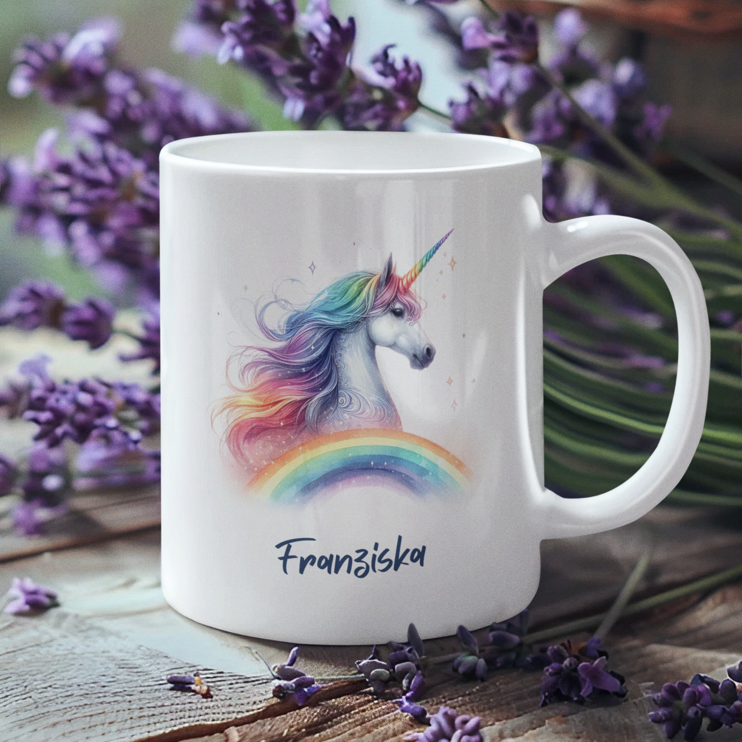Tasse weiß Einhorn personalisiert mit Wunschname Geschenk Geburtstag