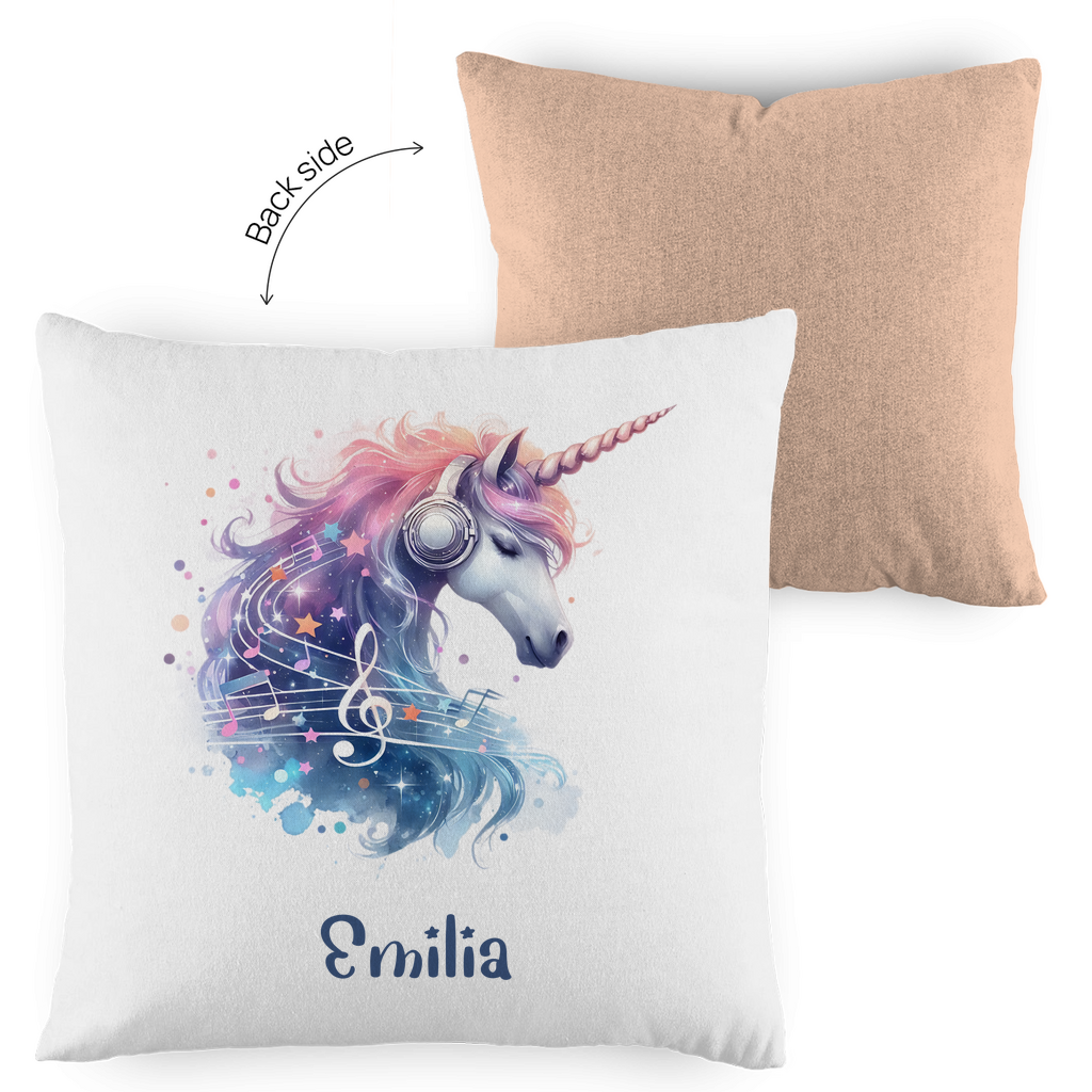 Kopfkissen Einhorn personalisiert mit Wunschname 40x40 cm mit Füllung zweifarbig