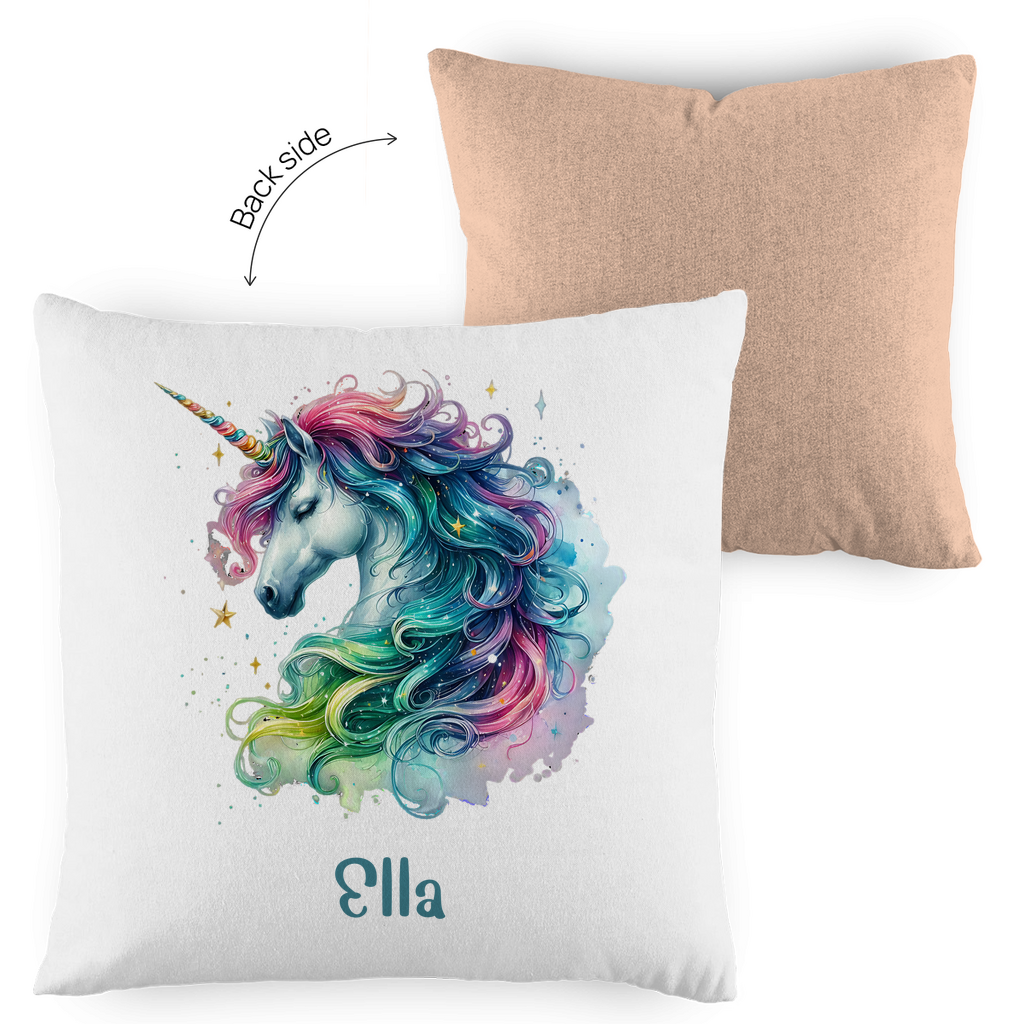 Kopfkissen Einhorn personalisiert mit Wunschname 40x40 cm mit Füllung zweifarbig