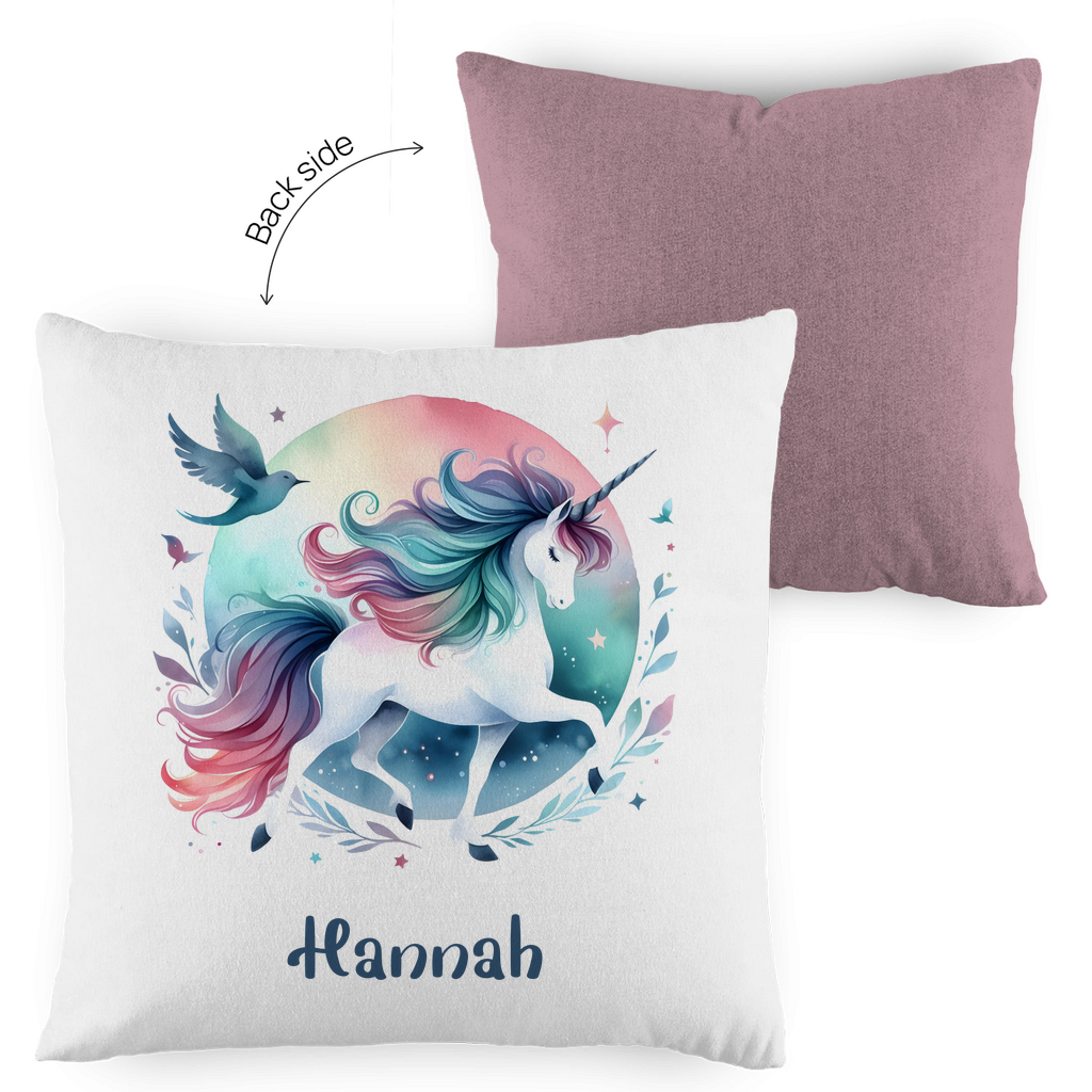 Kopfkissen Einhorn personalisiert mit Wunschname 40x40 cm mit Füllung zweifarbig