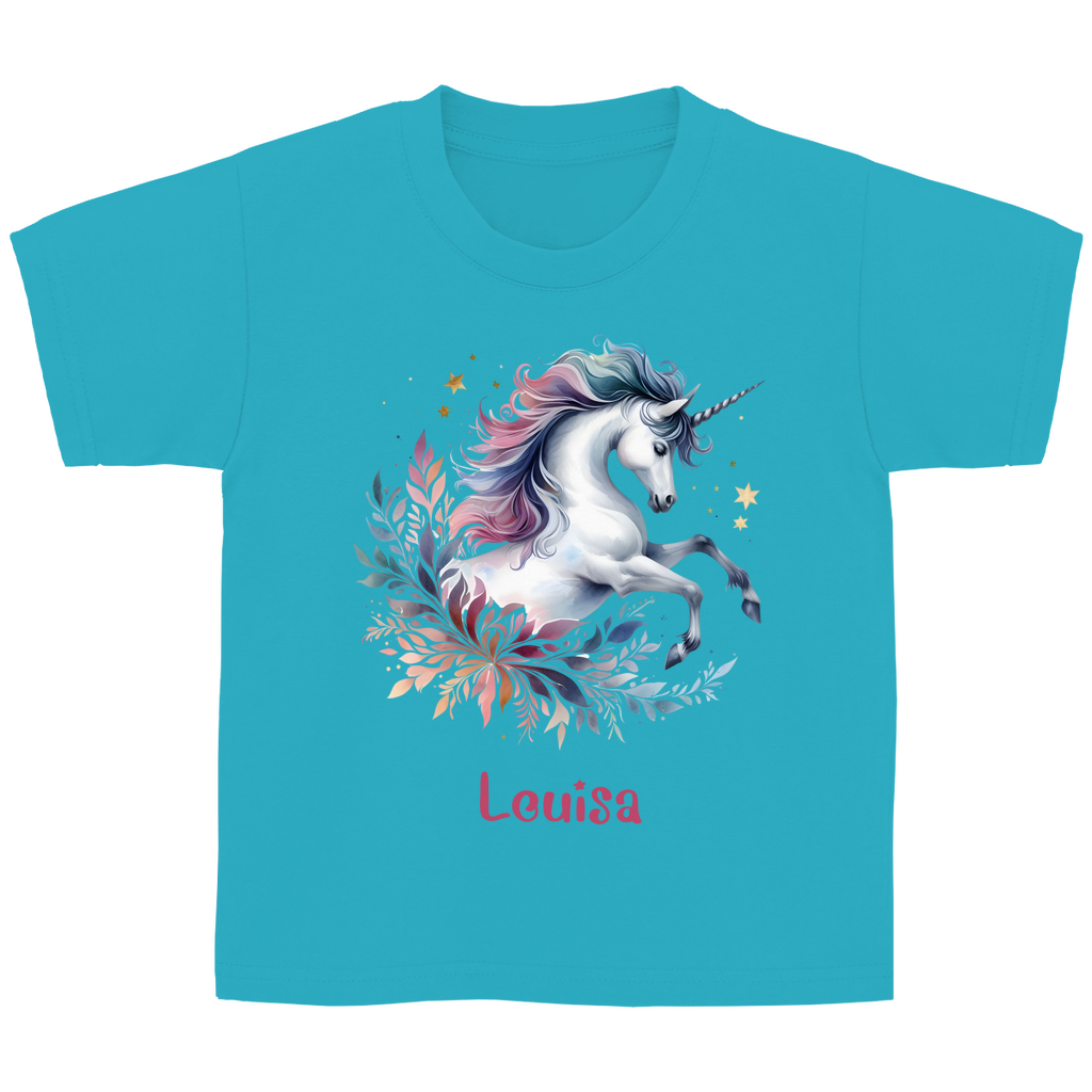 Kinder Basic T-Shirt Einhorn personalisiert mit Wunschname Geschenk Geburtstag
