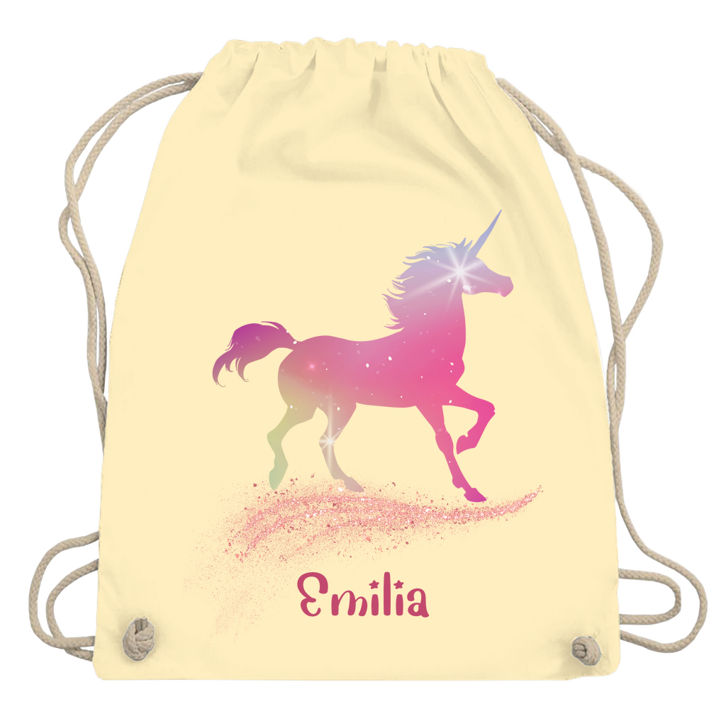 Turnbeutel Einhorn personalisiert mit Wunschname Geschenk Geburtstag