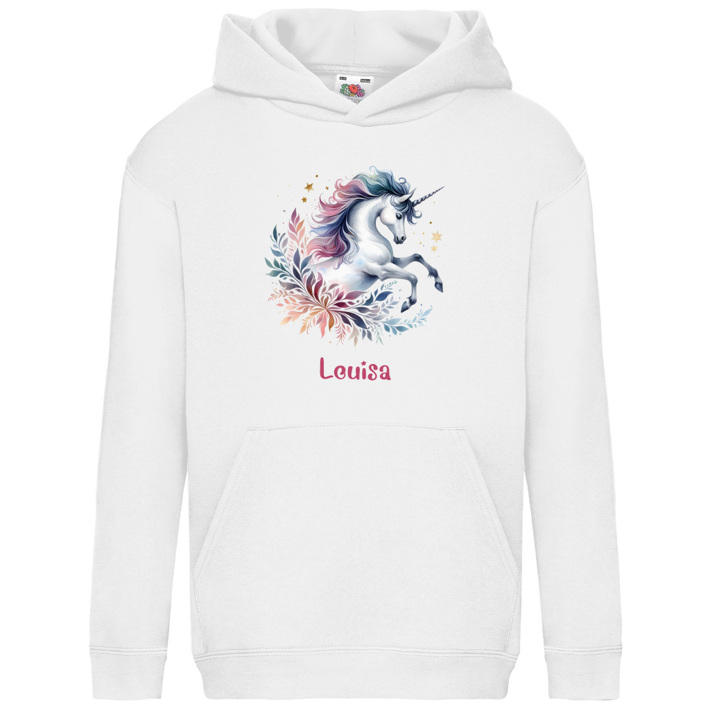 Kids Basic Bio Hoodie Einhorn personalisiert mit Wunschname Geschenk Geburtstag