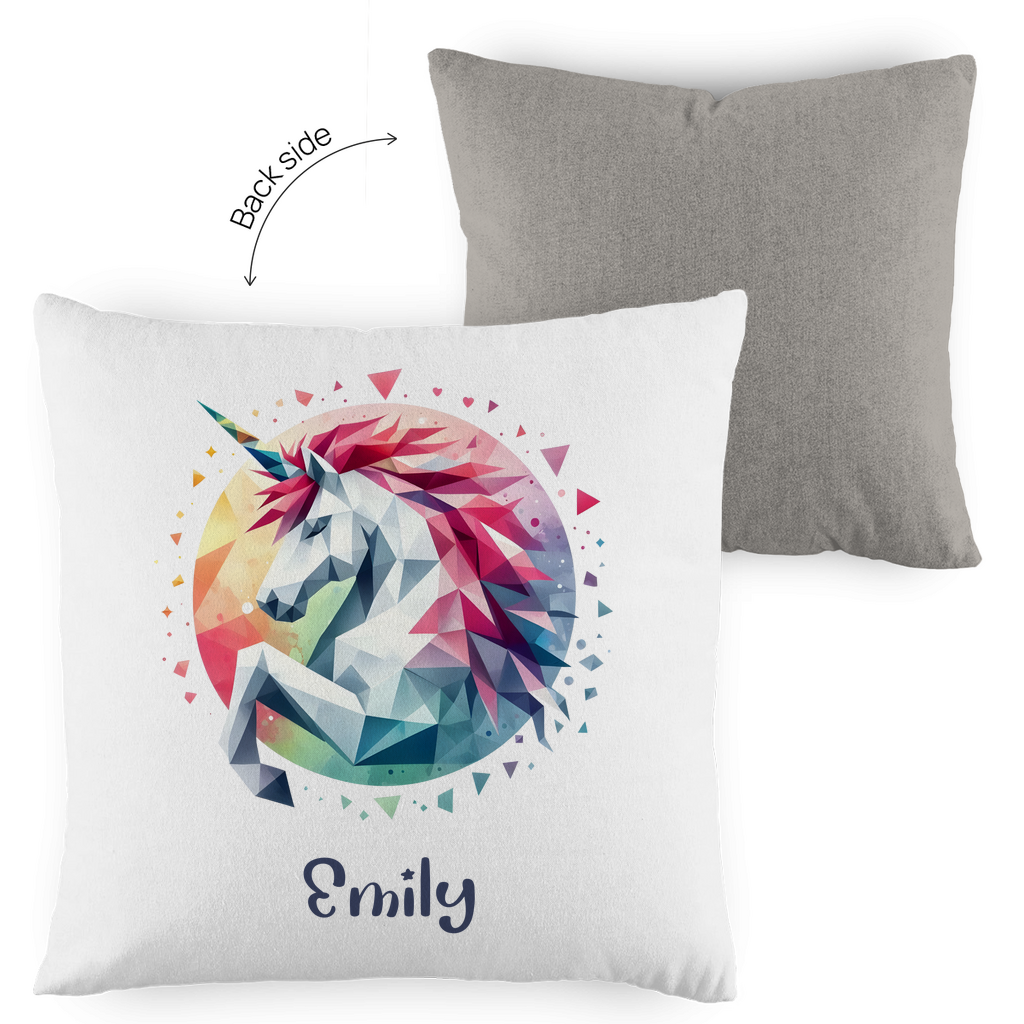Kopfkissen Einhorn personalisiert mit Wunschname 40x40 cm mit Füllung zweifarbig