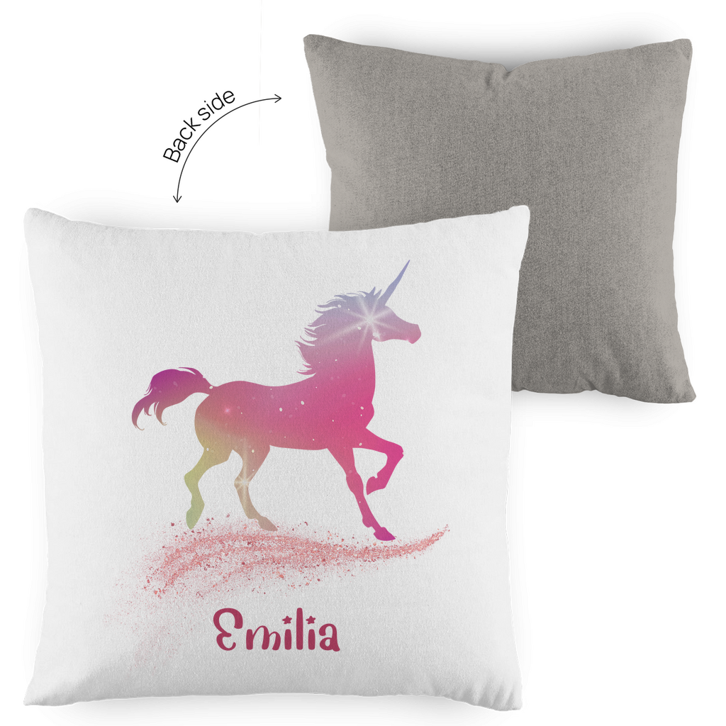 Kopfkissen Einhorn personalisiert mit Wunschname 40x40 cm mit Füllung zweifarbig