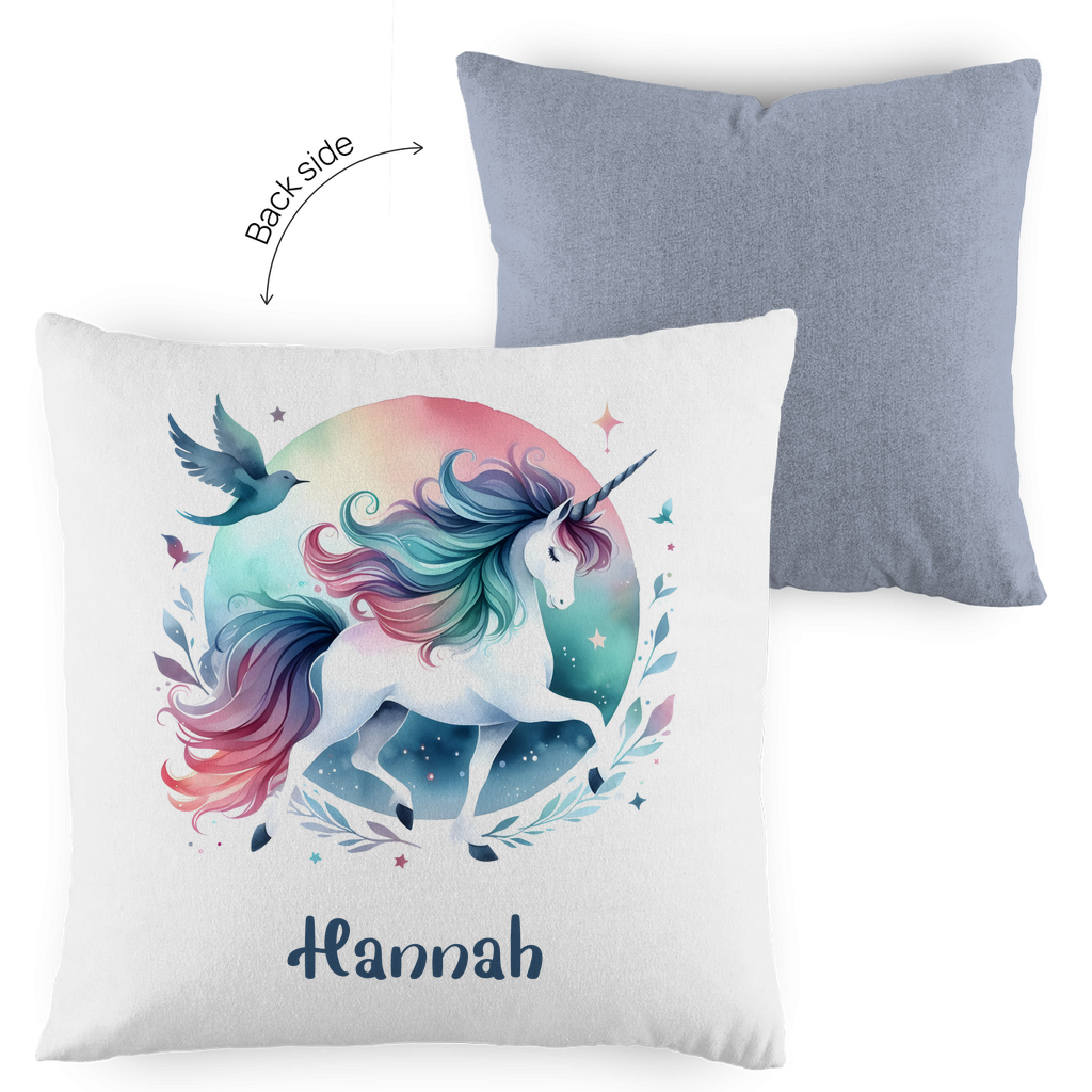 Kopfkissen Einhorn personalisiert mit Wunschname 40x40 cm mit Füllung zweifarbig