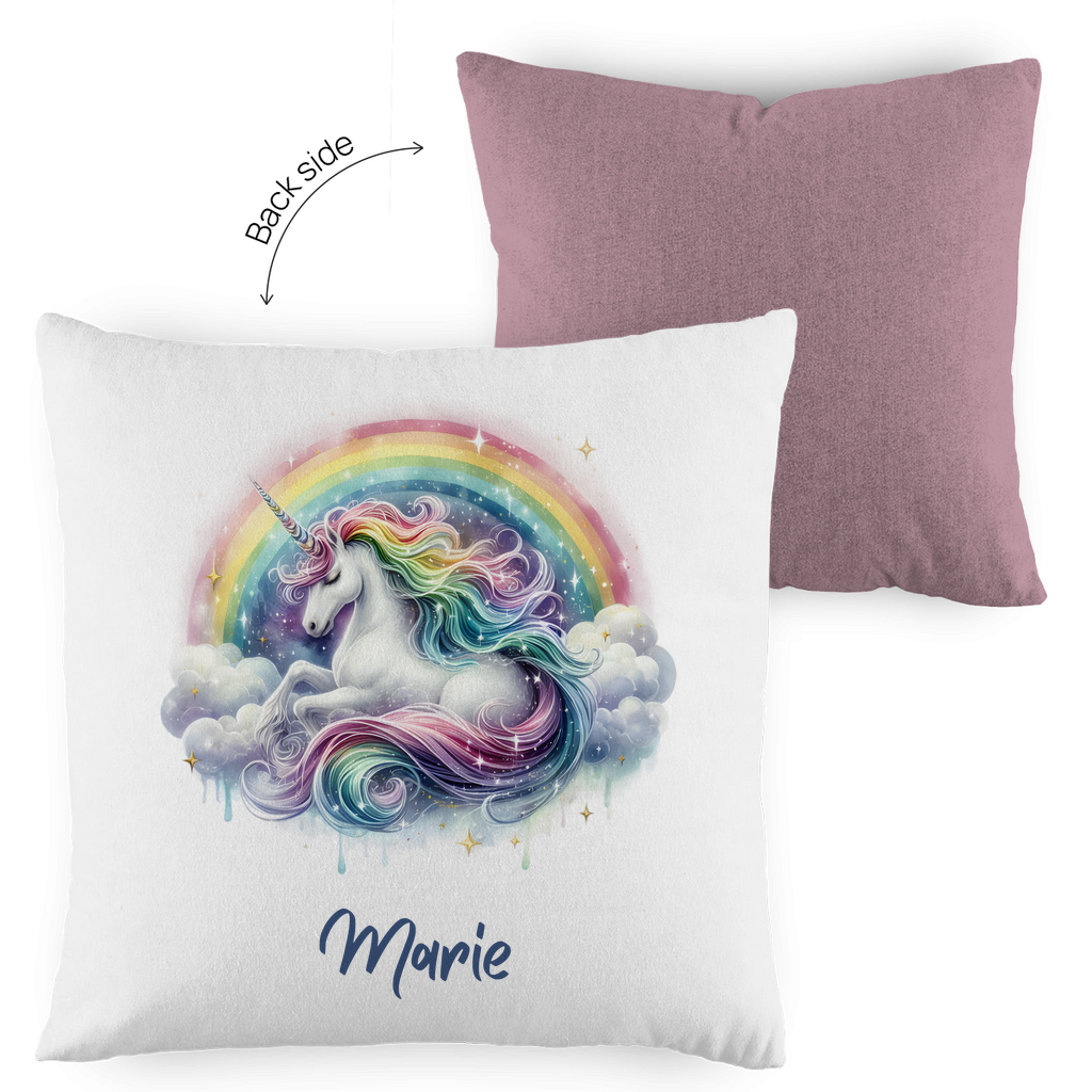 Kopfkissen Einhorn personalisiert mit Wunschname 40x40 cm mit Füllung zweifarbig