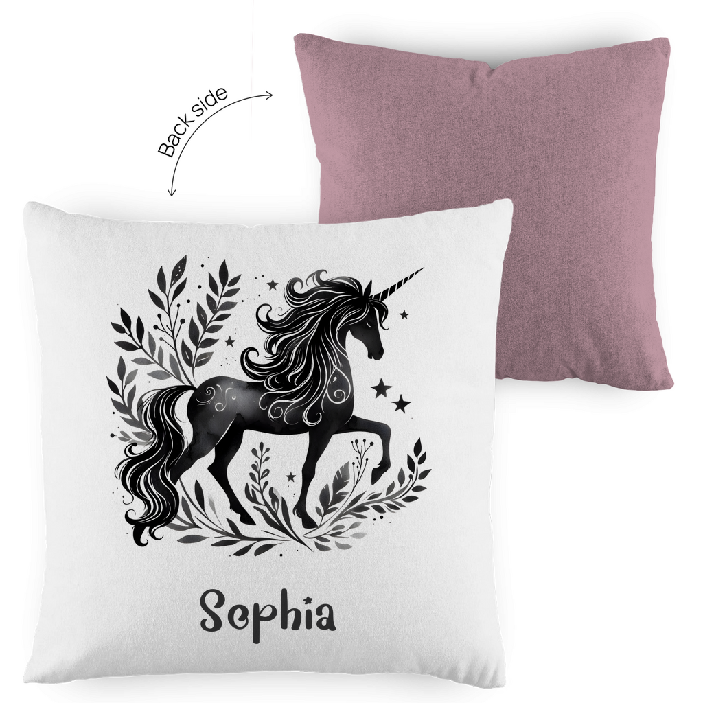 Kopfkissen Einhorn personalisiert mit Wunschname 40x40 cm mit Füllung zweifarbig
