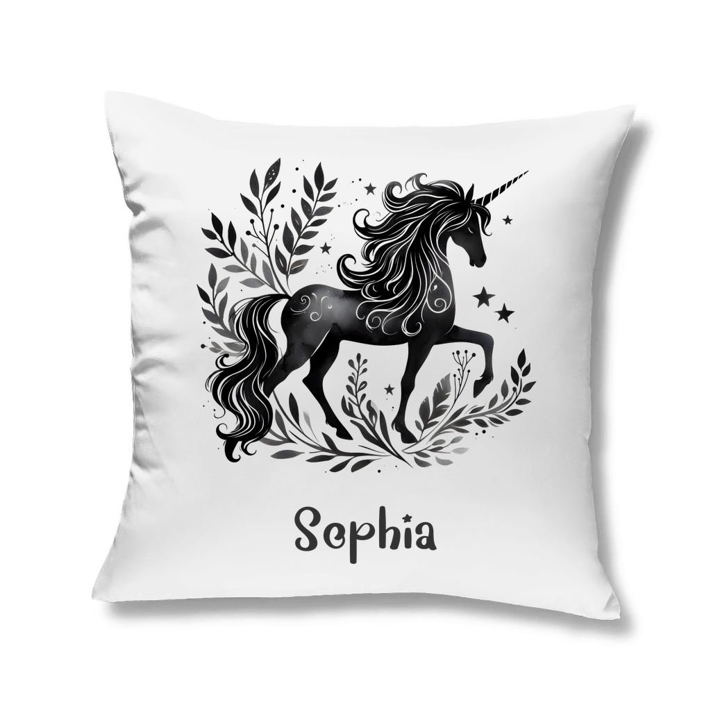 Kopfkissen Einhorn personalisiert mit Wunschname 40x40 cm mit Füllung weiss
