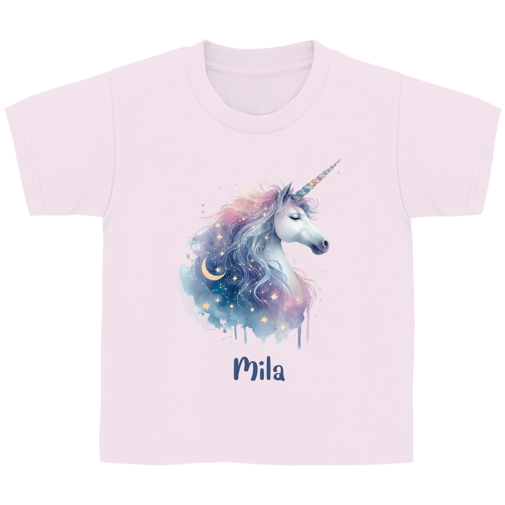 Kinder Basic T-Shirt Einhorn personalisiert mit Wunschname Geschenk Geburtstag