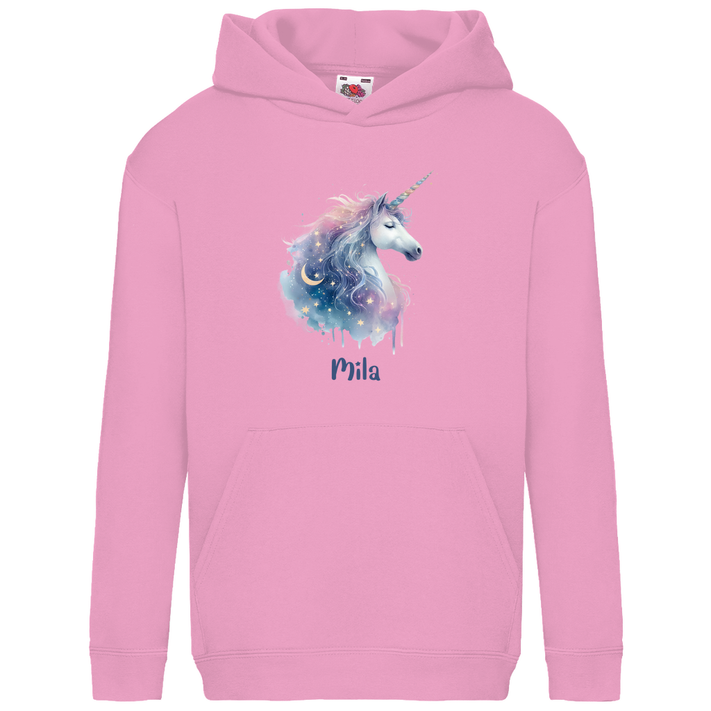 Kids Basic Bio Hoodie Einhorn personalisiert mit Wunschname Geschenk Geburtstag