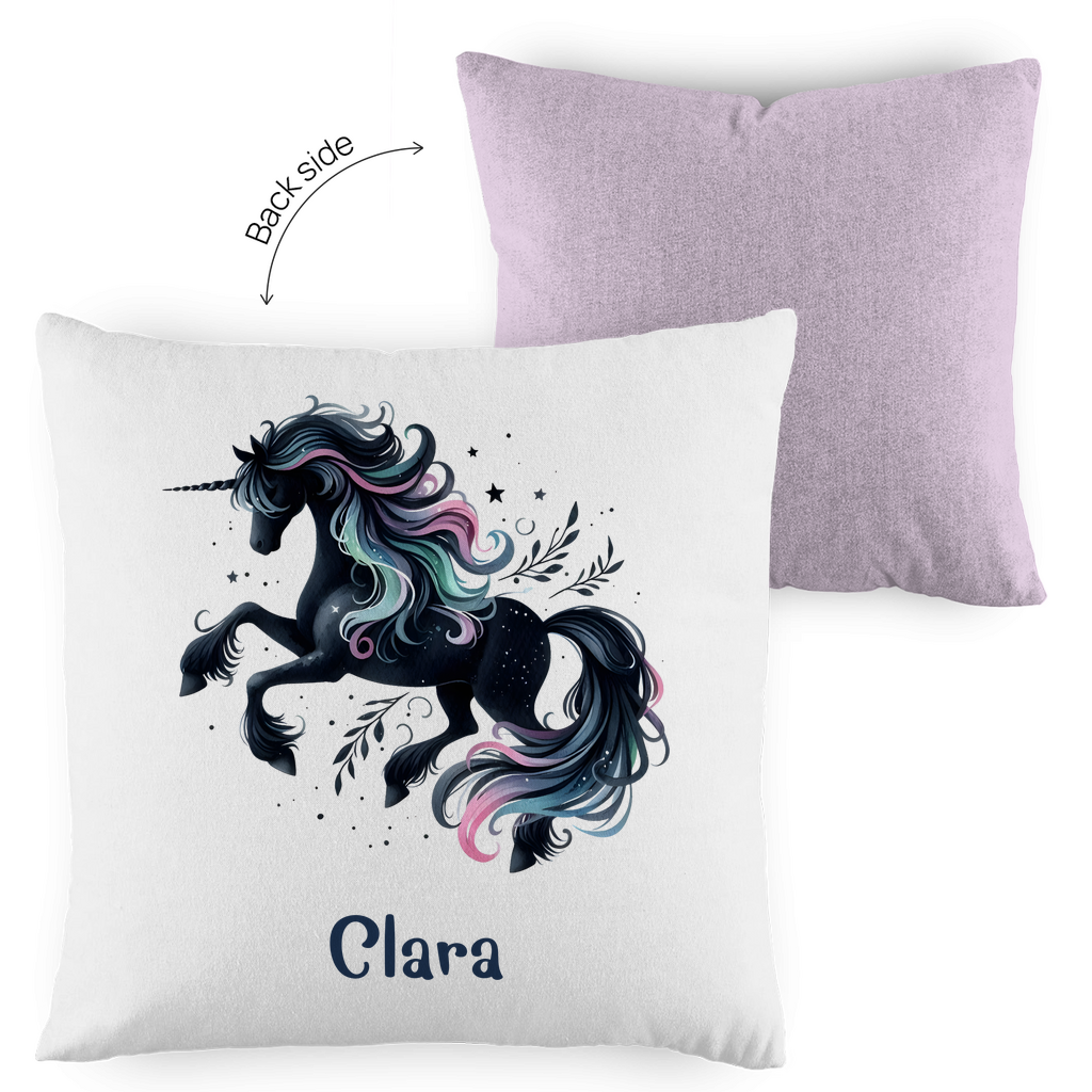Kopfkissen Einhorn personalisiert mit Wunschname 40x40 cm mit Füllung zweifarbig
