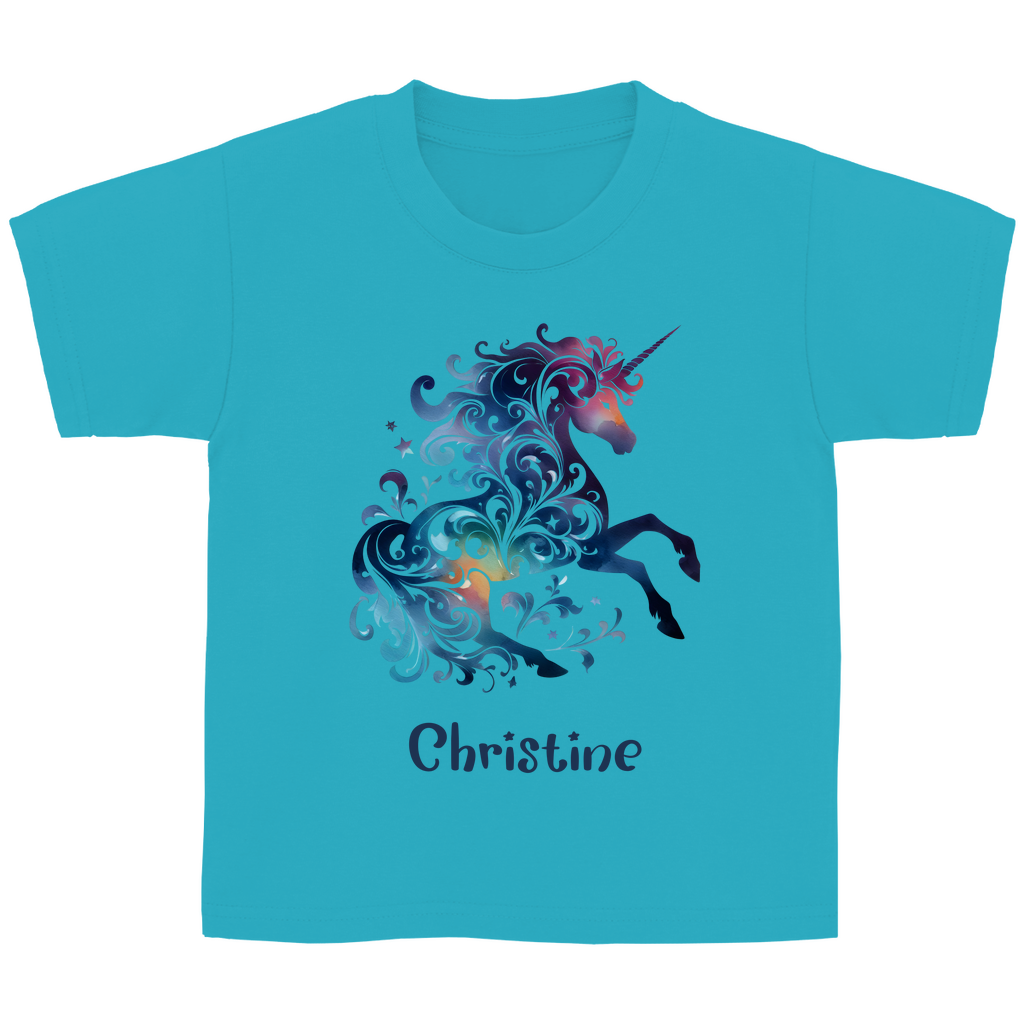 Kinder Basic T-Shirt Einhorn personalisiert mit Wunschname Geschenk Geburtstag