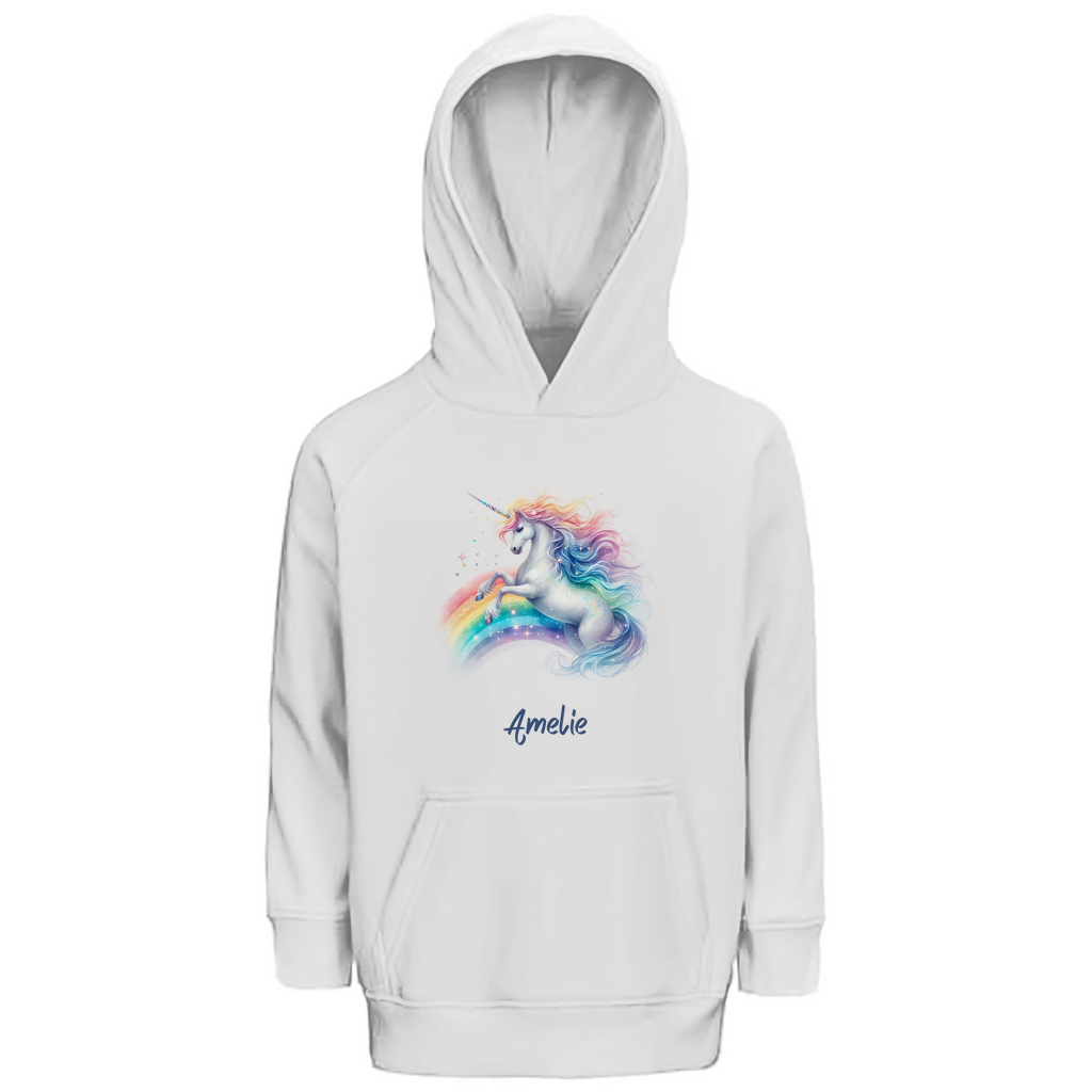Kinder Premium Bio Hoodie Einhorn personalisiert mit Wunschname Geschenk