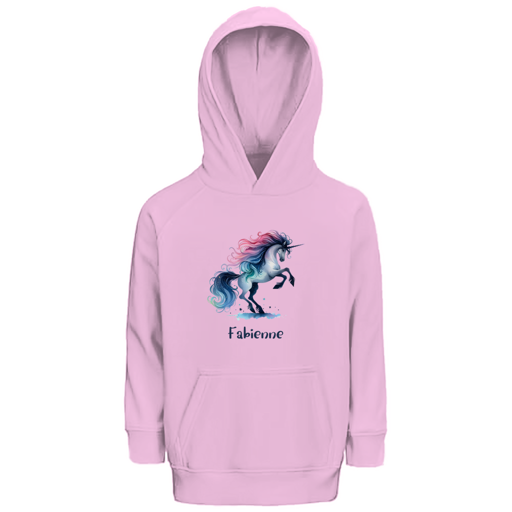 Kinder Premium Bio Hoodie Einhorn personalisiert mit Wunschname Geschenk
