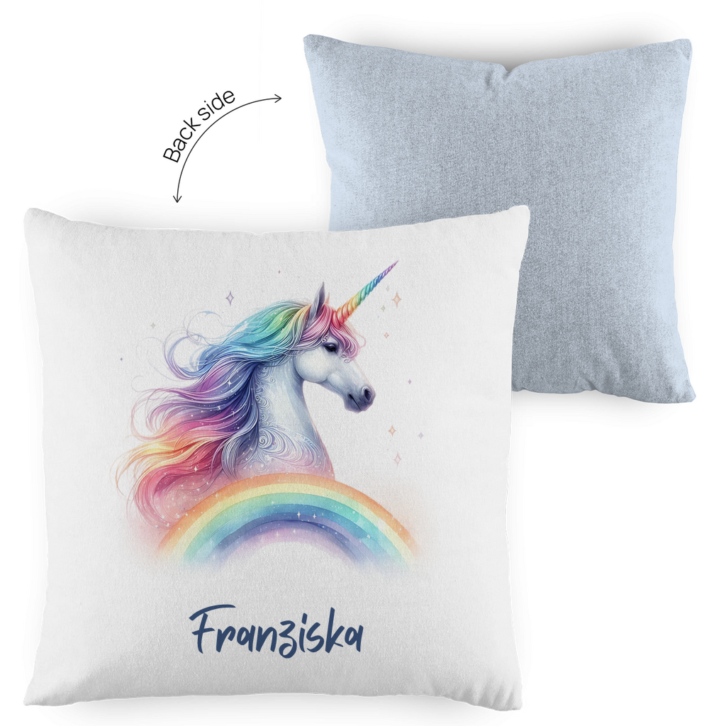 Kopfkissen Einhorn personalisiert mit Wunschname 40x40 cm mit Füllung zweifarbig