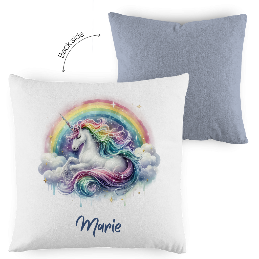 Kopfkissen Einhorn personalisiert mit Wunschname 40x40 cm mit Füllung zweifarbig