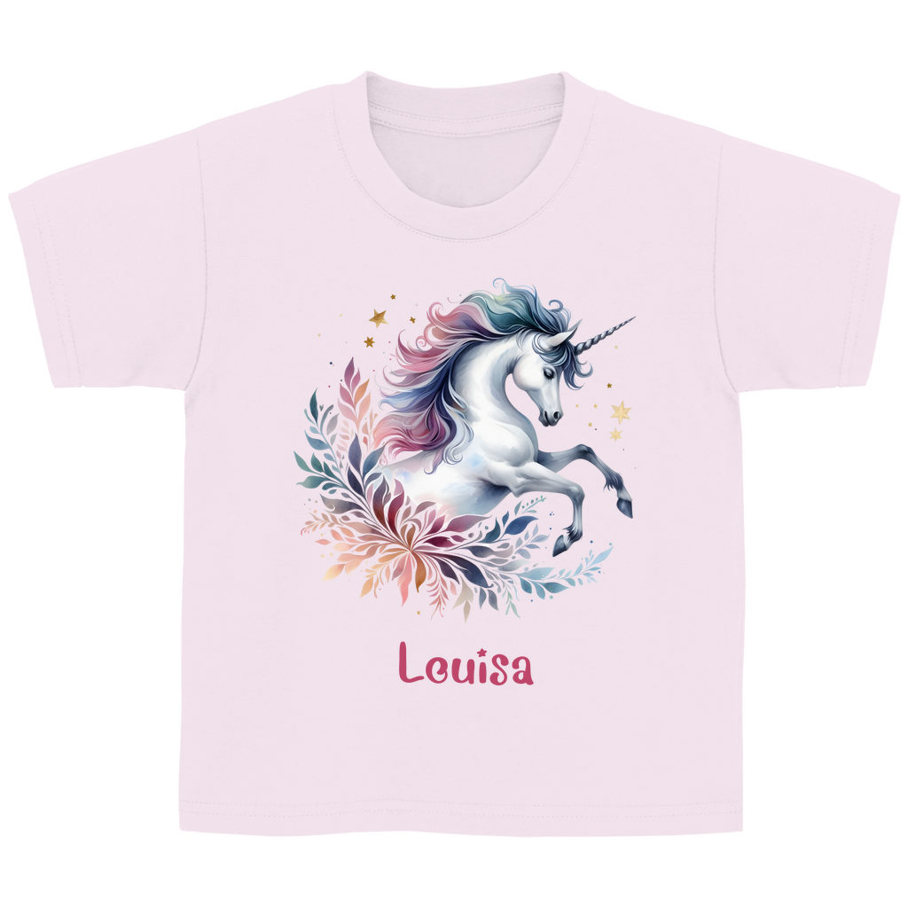 Kinder Basic T-Shirt Einhorn personalisiert mit Wunschname Geschenk Geburtstag