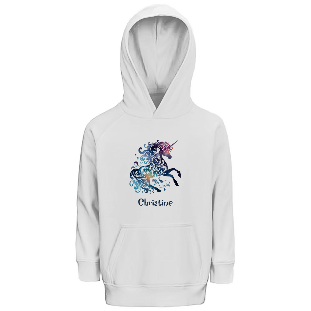 Kinder Premium Bio Hoodie Einhorn personalisiert mit Wunschname Geschenk