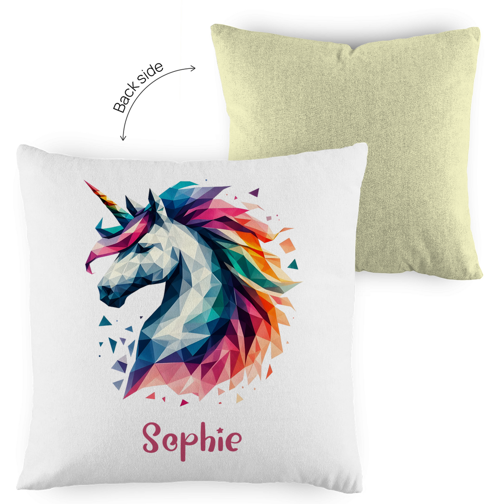 Kopfkissen Einhorn personalisiert mit Wunschname 40x40 cm mit Füllung zweifarbig