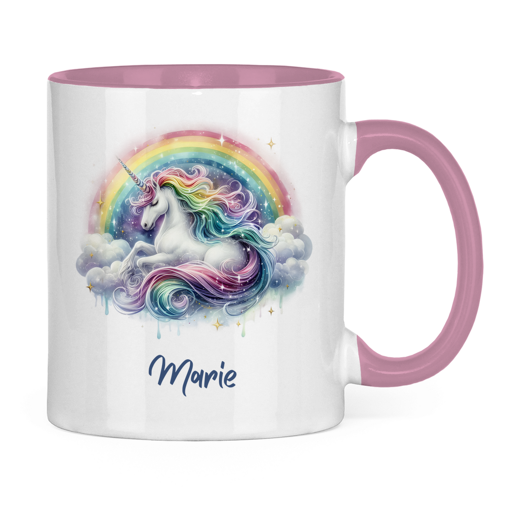 Tasse zweifarbig Einhorn personalisiert mit Wunschname Geschenk Geburtstag