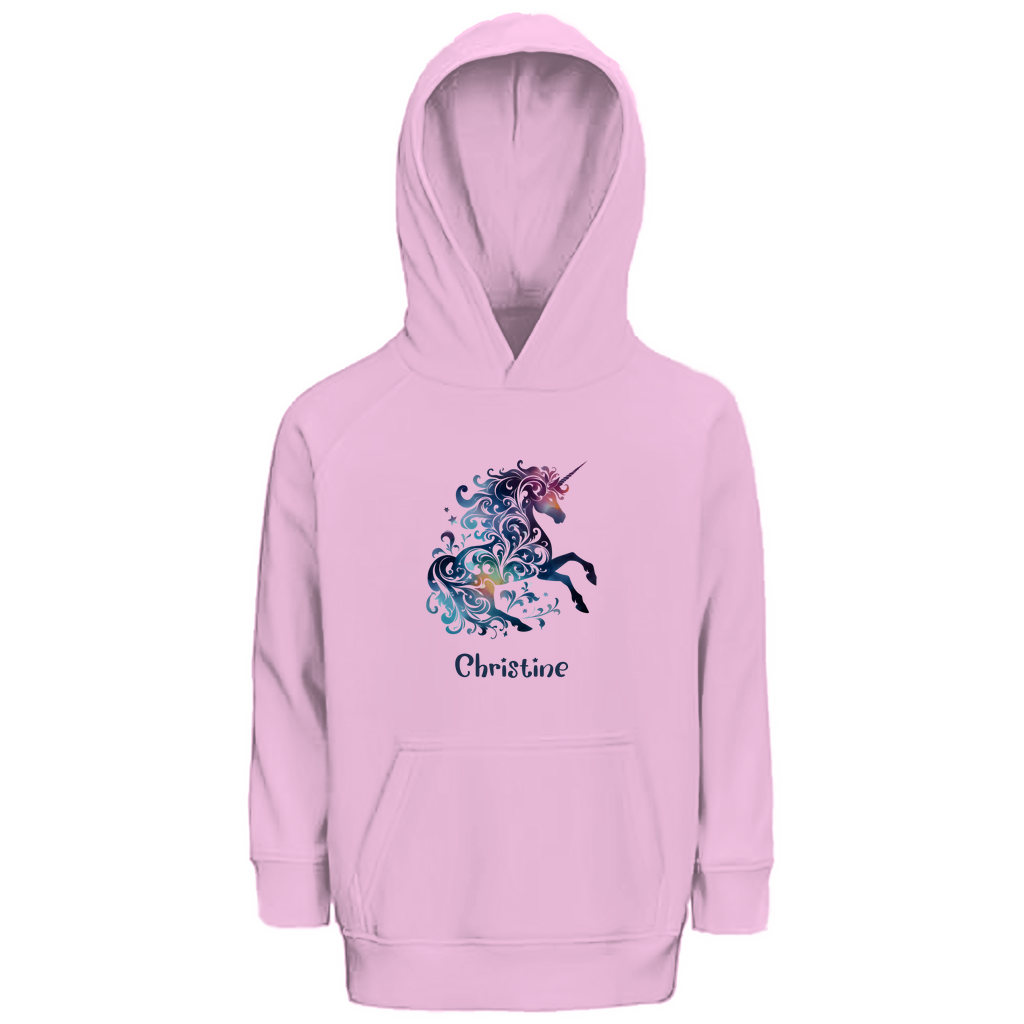 Kinder Premium Bio Hoodie Einhorn personalisiert mit Wunschname Geschenk