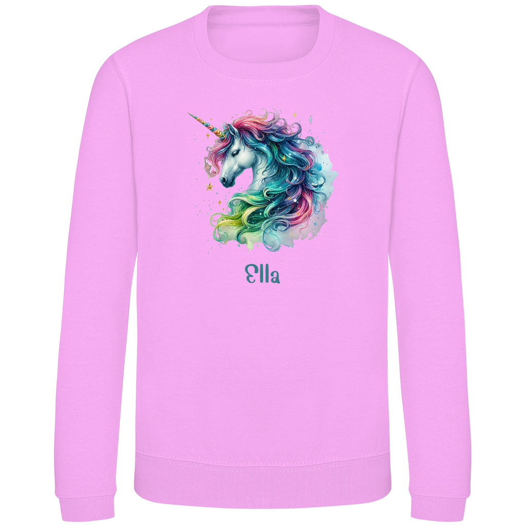 Kinder Sweatshirt Einhorn personalisiert mit Wunschname Geschenk Geburtstag