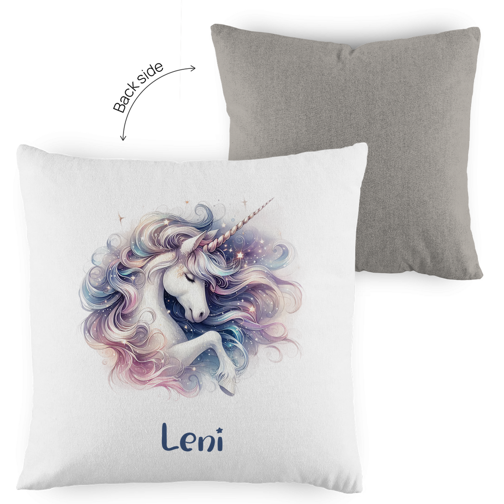 Kopfkissen Einhorn personalisiert mit Wunschname 40x40 cm mit Füllung zweifarbig