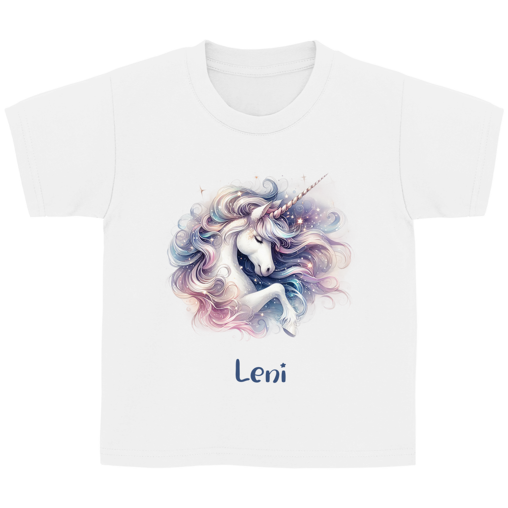 Kinder Basic T-Shirt Einhorn personalisiert mit Wunschname Geschenk Geburtstag