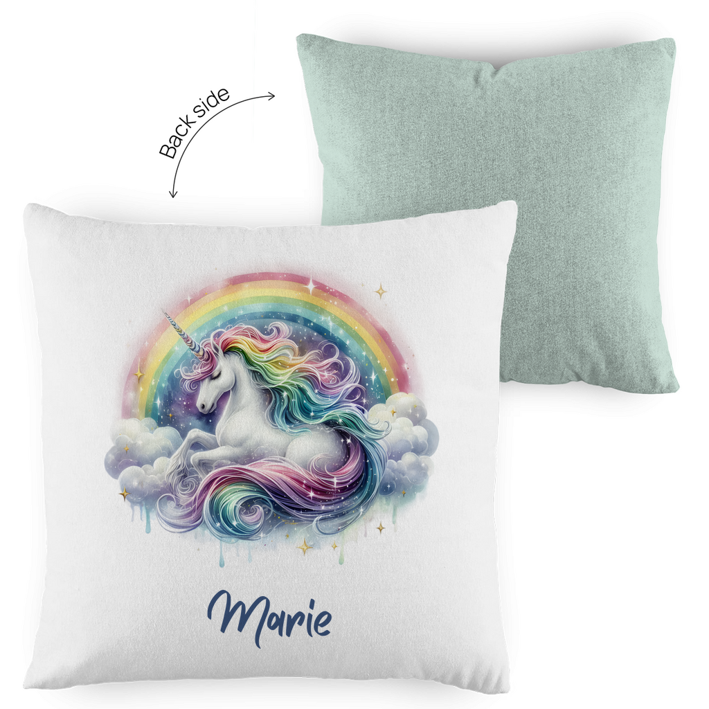 Kopfkissen Einhorn personalisiert mit Wunschname 40x40 cm mit Füllung zweifarbig