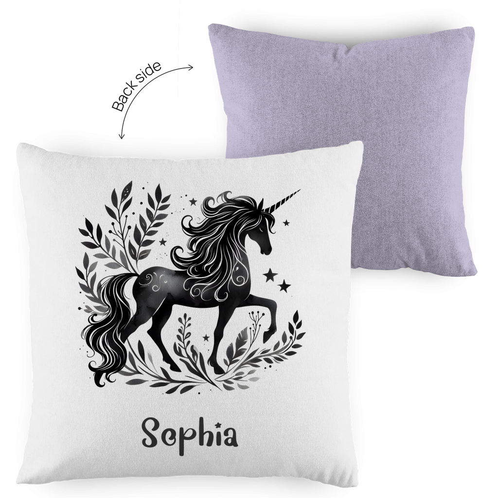 Kopfkissen Einhorn personalisiert mit Wunschname 40x40 cm mit Füllung zweifarbig