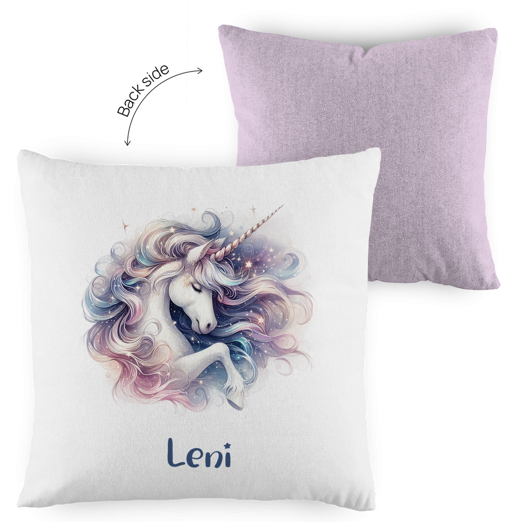 Kopfkissen Einhorn personalisiert mit Wunschname 40x40 cm mit Füllung zweifarbig