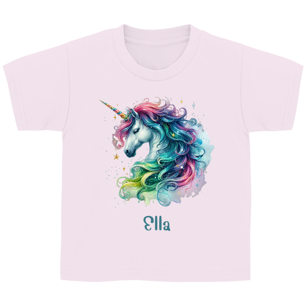 Kinder Basic T-Shirt Einhorn personalisiert mit Wunschname Geschenk Geburtstag