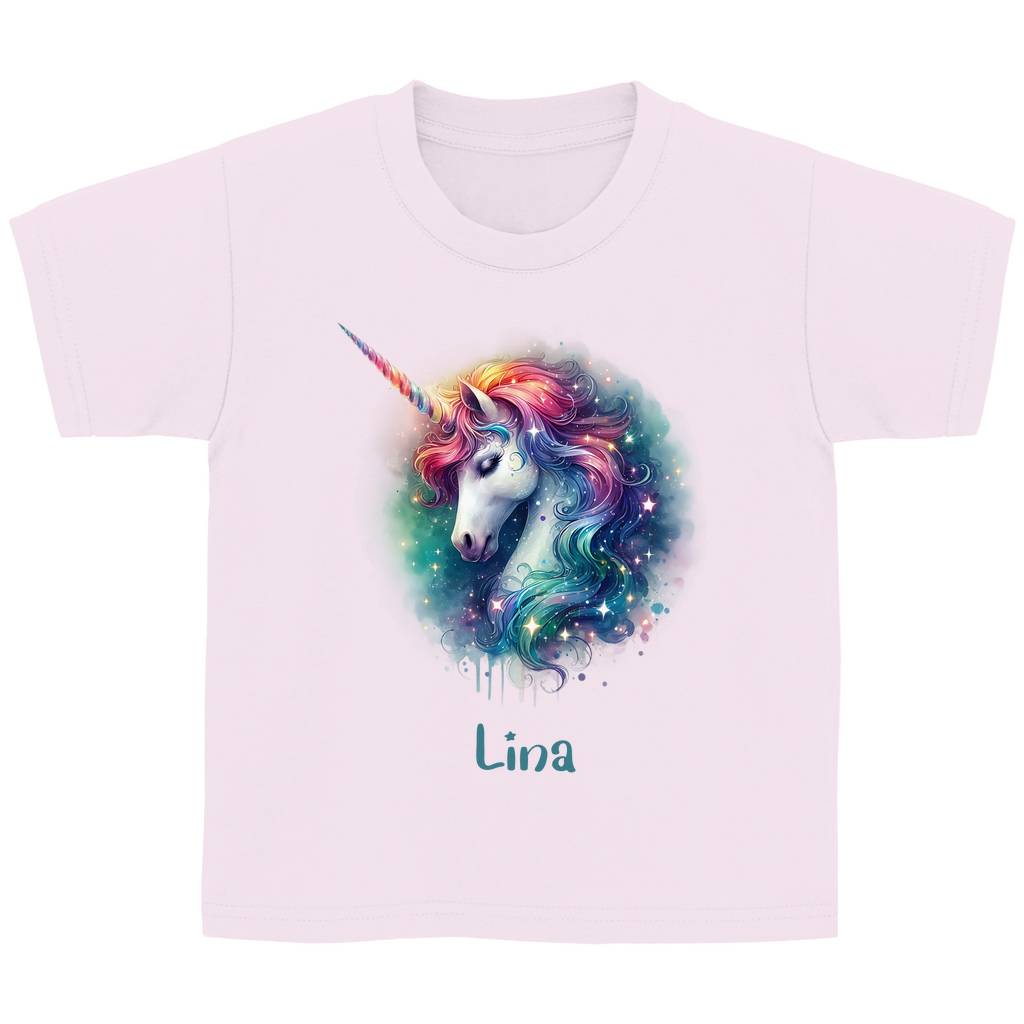 Kinder Basic T-Shirt Einhorn personalisiert mit Wunschname Geschenk Geburtstag