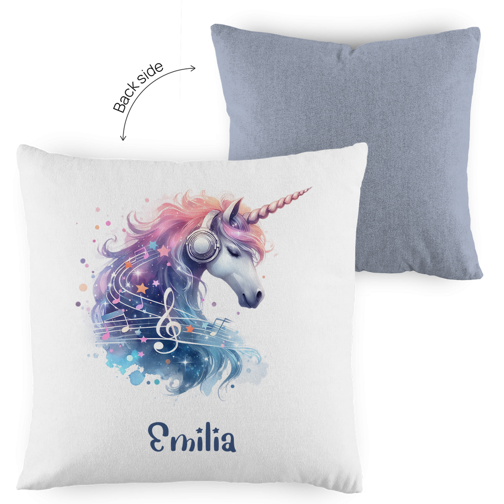 Kopfkissen Einhorn personalisiert mit Wunschname 40x40 cm mit Füllung zweifarbig