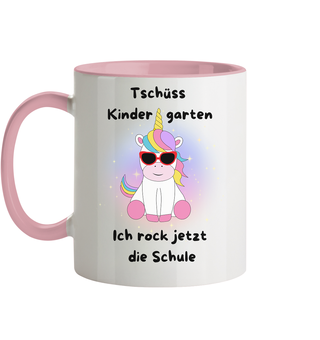 Tasse Schulanfang 2024 Einhorn rockt die Schule Mädchen Tasse zweifarbig