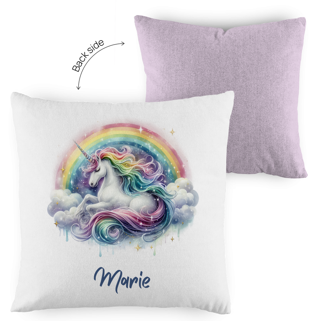 Kopfkissen Einhorn personalisiert mit Wunschname 40x40 cm mit Füllung zweifarbig