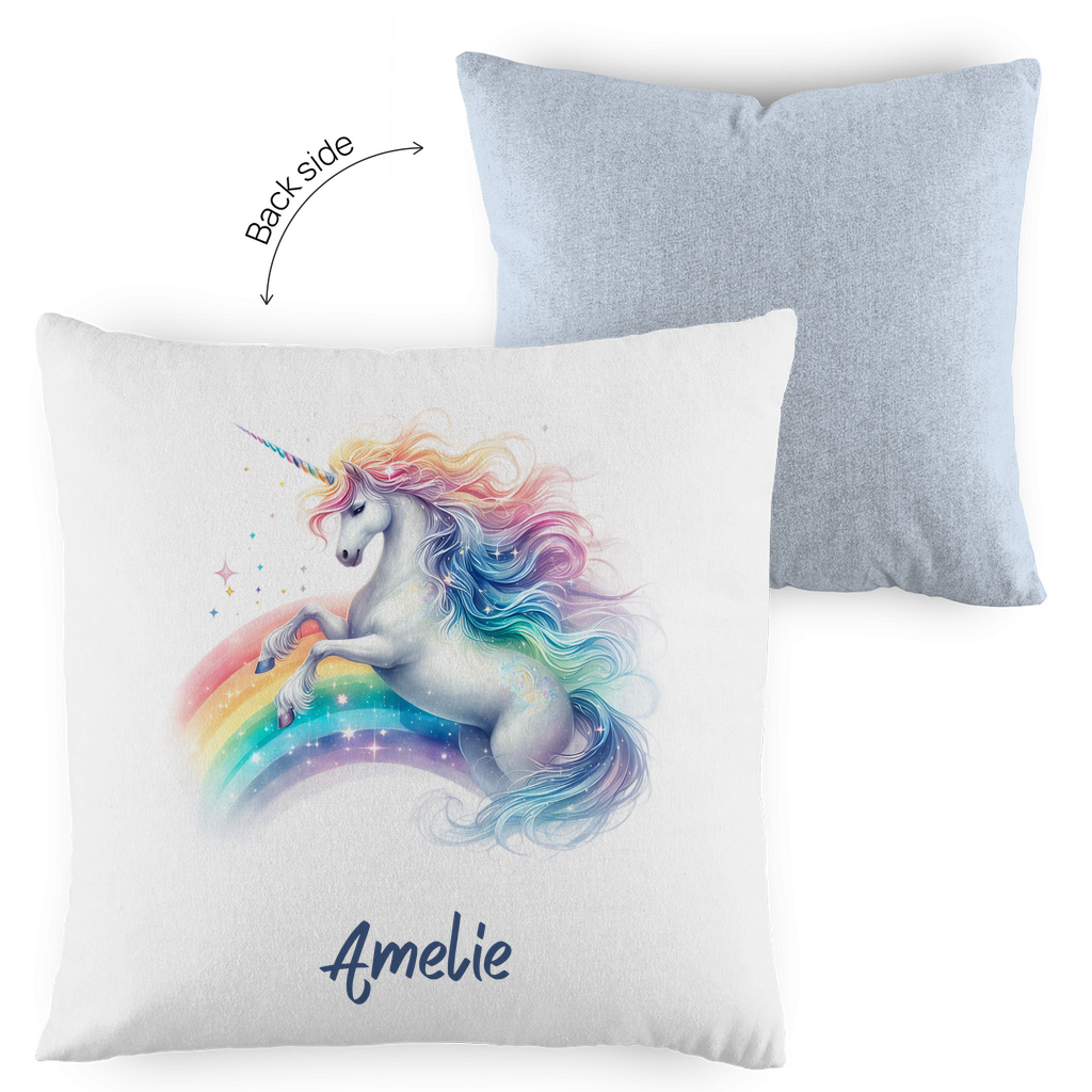 Kopfkissen Einhorn personalisiert mit Wunschname 40x40 cm mit Füllung zweifarbig