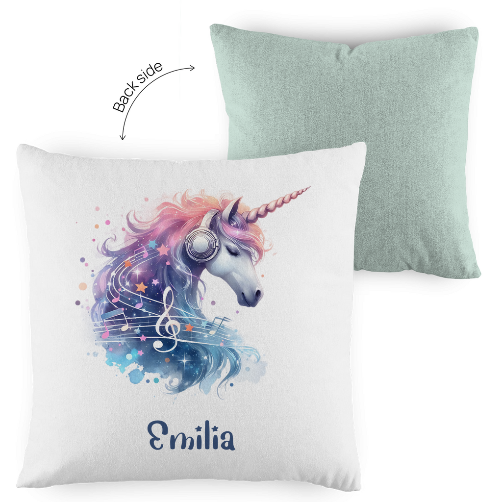 Kopfkissen Einhorn personalisiert mit Wunschname 40x40 cm mit Füllung zweifarbig
