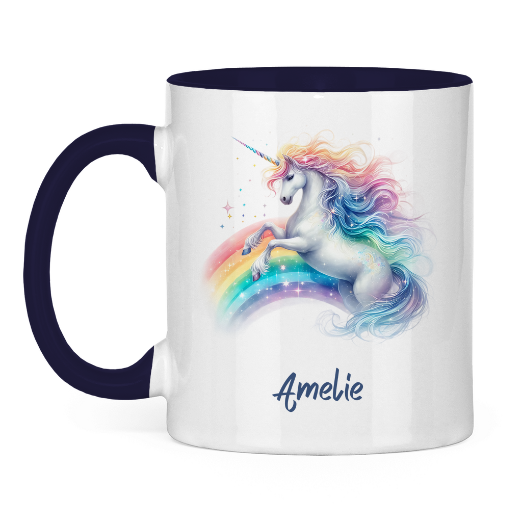 Tasse zweifarbig Einhorn personalisiert mit Wunschname Geschenk Geburtstag