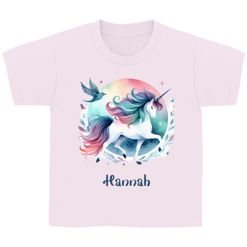Kinder Basic T-Shirt Einhorn personalisiert mit Wunschname Geschenk Geburtstag