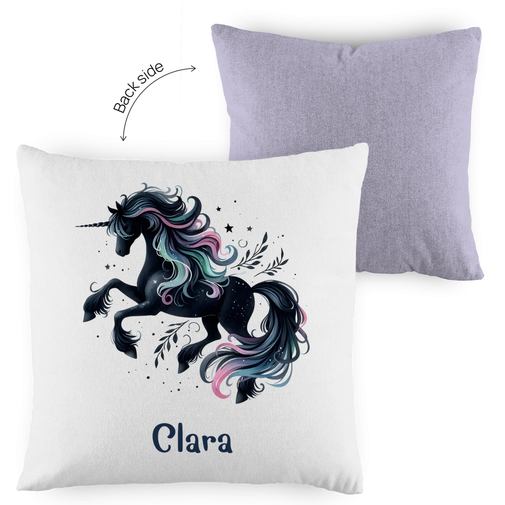 Kopfkissen Einhorn personalisiert mit Wunschname 40x40 cm mit Füllung zweifarbig