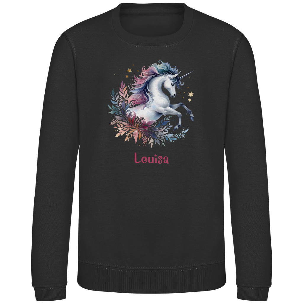 Kinder Sweatshirt Einhorn personalisiert mit Wunschname Geschenk Geburtstag