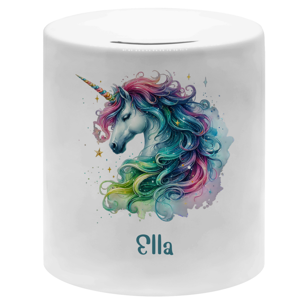 Spardose für Kinder Einhorn personalisiert mit Wunschname Geschenk Geburtstag