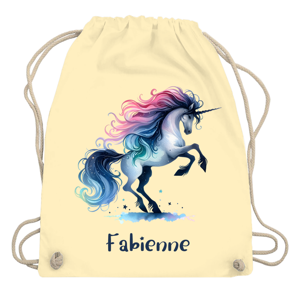 Turnbeutel Einhorn personalisiert mit Wunschname Geschenk Geburtstag