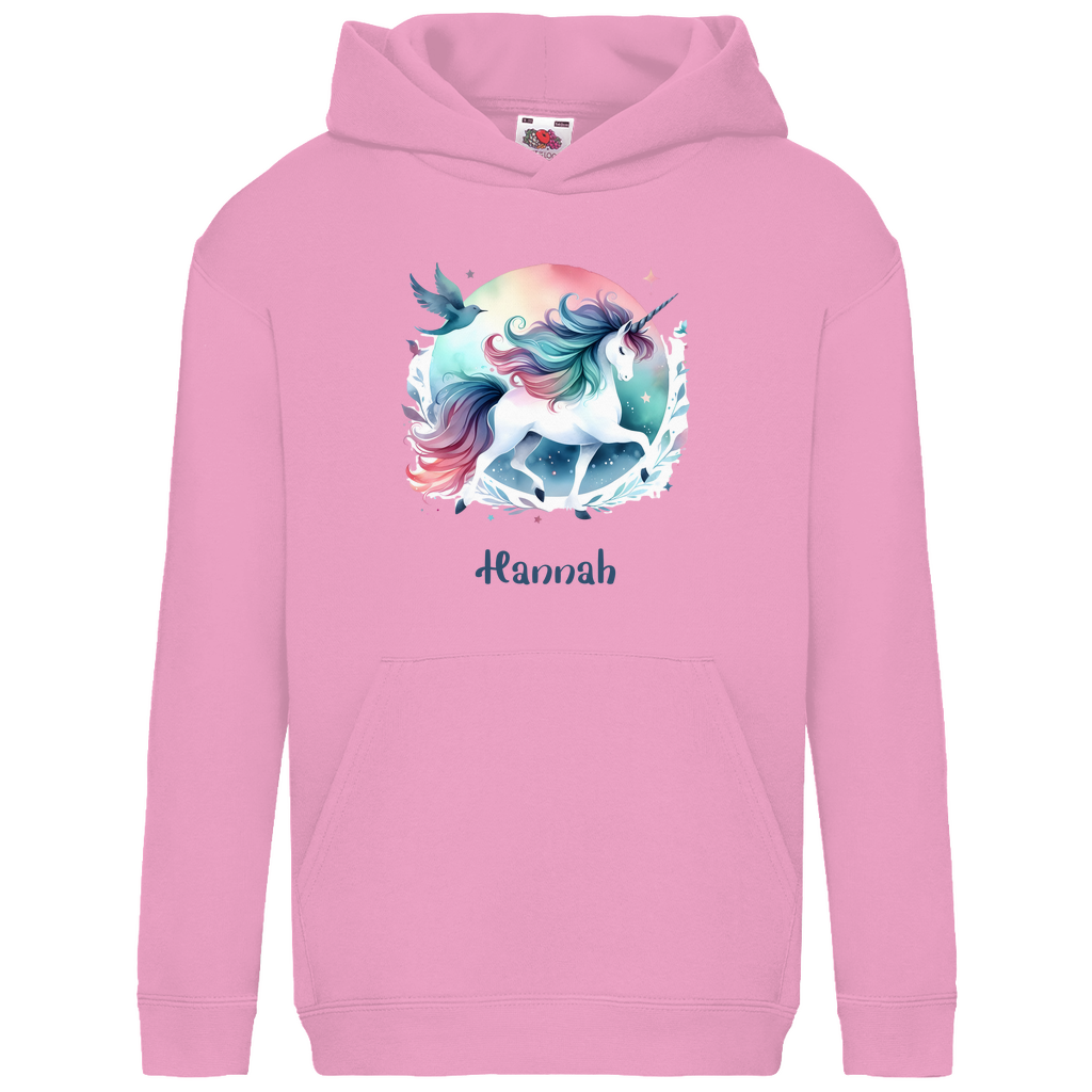 Kids Basic Bio Hoodie Einhorn personalisiert mit Wunschname Geschenk Geburtstag